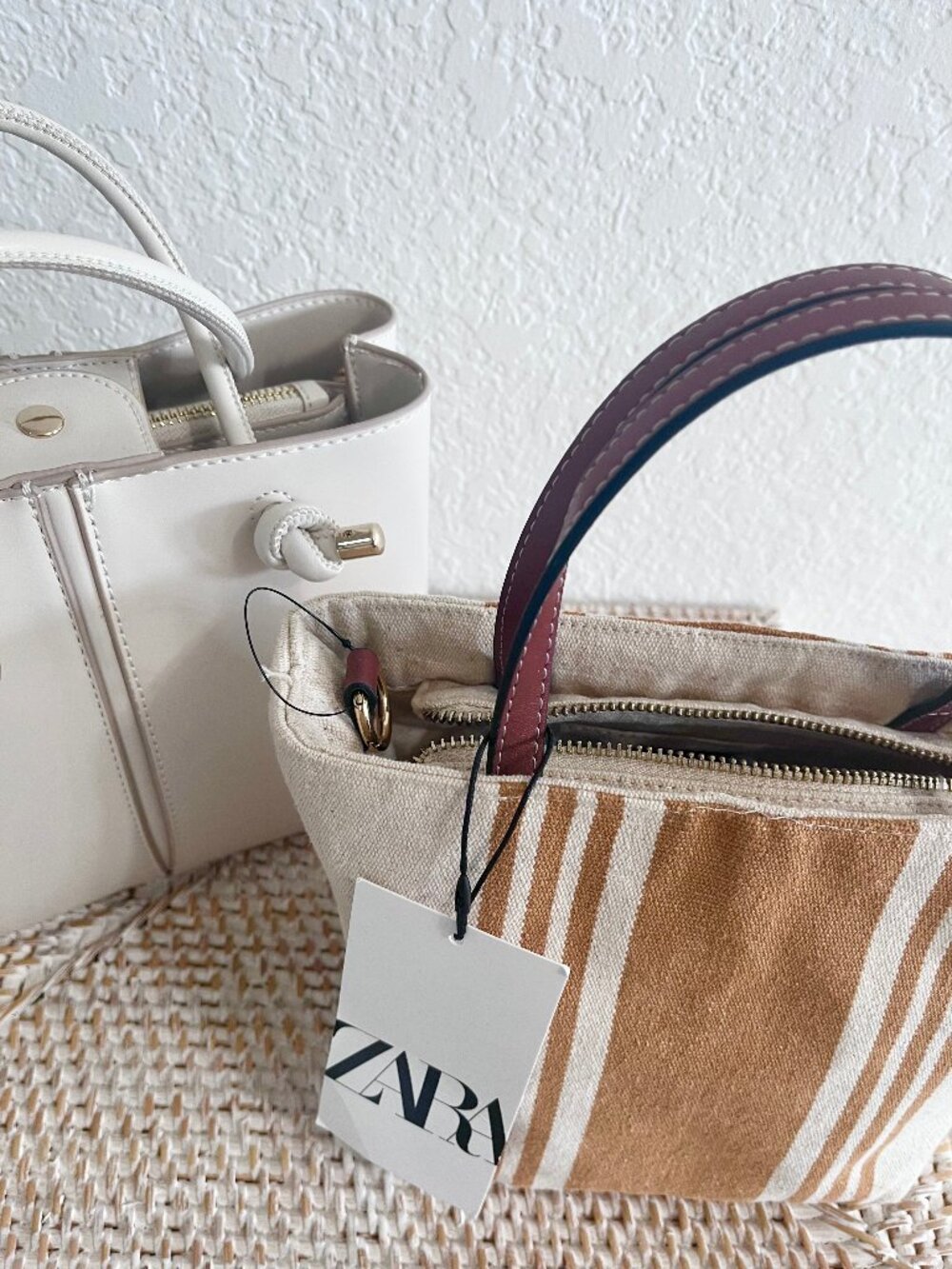 LOT OF TWO!! Zara Mini Totes Crossbody Handbags Cotton Fabric/Vegan - Picture 5 of 16